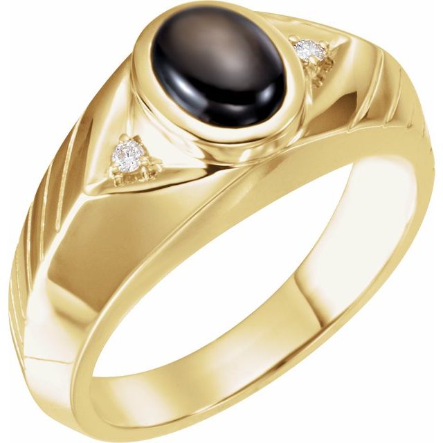 14k Yellow Natural Black Star Sapphire & .04 Ctw Natural Diamond Ring