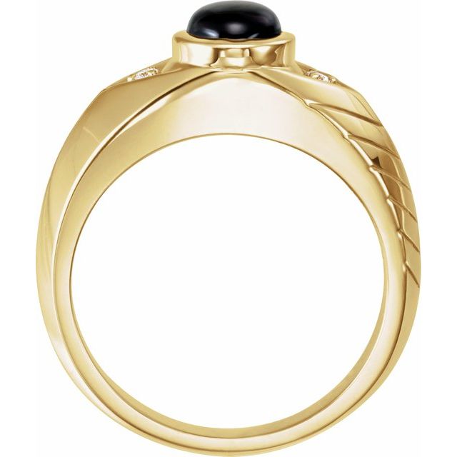 14k Yellow Natural Black Star Sapphire & .04 Ctw Natural Diamond Ring