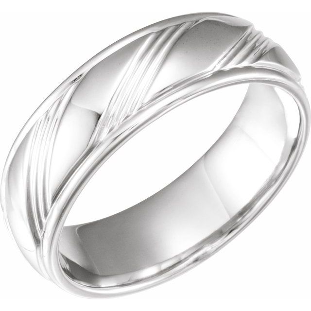 14k White 6.75 Mm Grooved Flat Edge Band Size 10