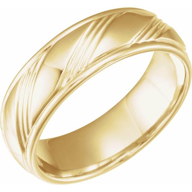 14k Yellow 6.75 Mm Grooved Flat Edge Band Size 10.5