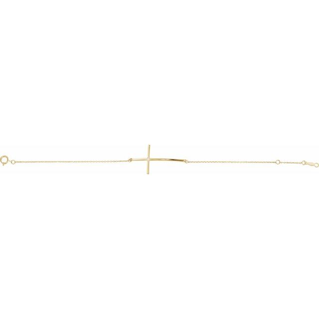 14k Yellow .025 Ct Natural Diamond Sideways Cross 7-8' Bracelet