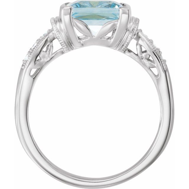 14K White Natural Aquamarine & 1/8 CTW Natural Diamond Ring