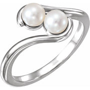 14k White Cultured White Freshwater Pearl Two-stone Ring