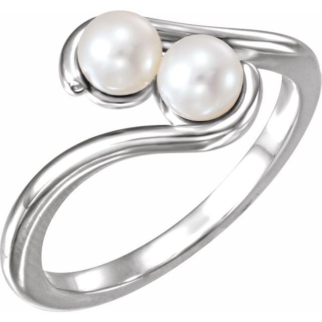 14k White Cultured White Freshwater Pearl Two-stone Ring
