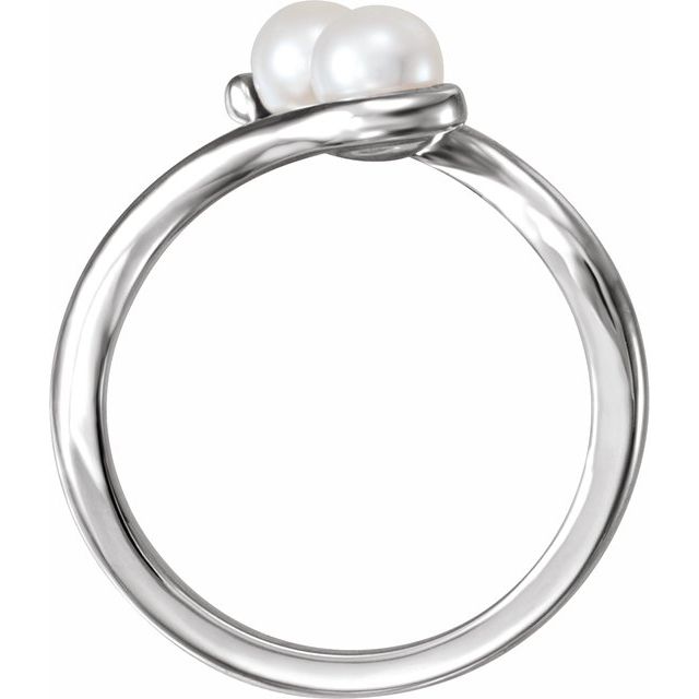 14k White Cultured White Freshwater Pearl Two-stone Ring