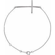 Sterling Silver Imitation Diamond Sideways Cross 7-8' Bracelet