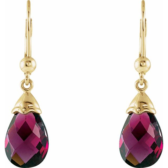 14K Yellow Briolette Natural Brazilian Garnet Earrings