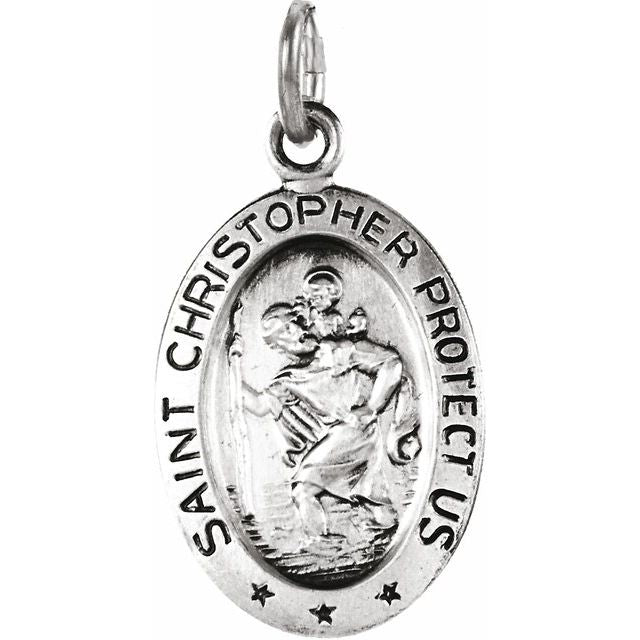 Sterling Silver 24x16 mm Oval St. Christopher Pendant