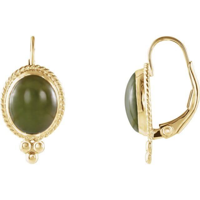 14K Yellow Natural Nephrite Jade Cabochon Earrings