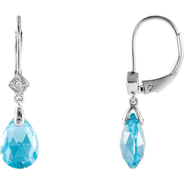 14K White  Natural Swiss Blue Topaz & .025 CTW Natural Diamond Earrings