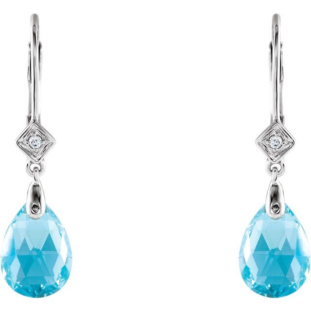 14K White  Natural Swiss Blue Topaz & .025 CTW Natural Diamond Earrings