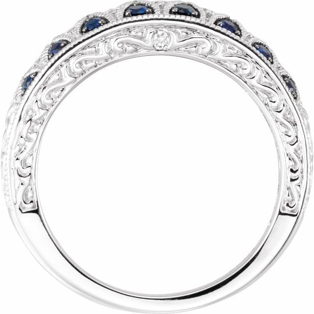 14K White Natural Blue Sapphire & 1/4 CTW Natural Diamond Ring