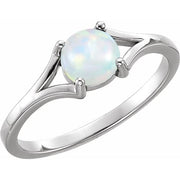 14k White 6 Mm Natural White Opal Cabochon Ring