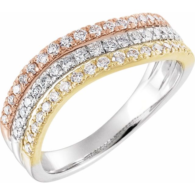 14k White/yellow/rose 1/2 Ctw Natural Diamond Stacked Ring