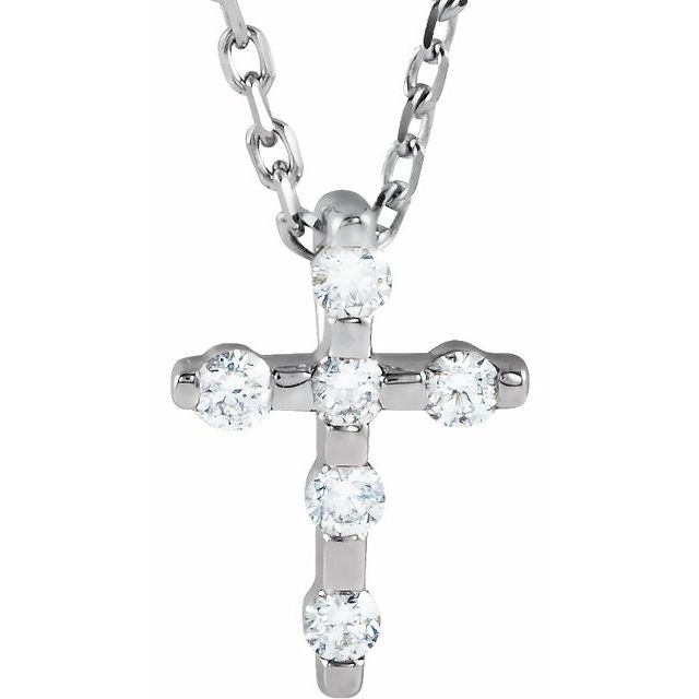 14k White .08 Ctw Natural Diamond Cross 16-18' Necklace