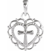 14k White Youth Heart With Cross Pendant