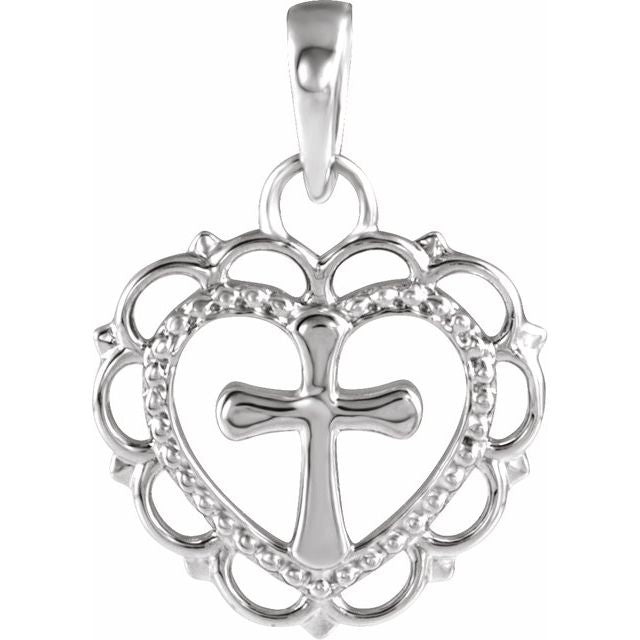 Sterling Silver Youth Heart With Cross Pendant