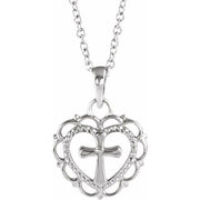 Sterling Silver Youth Heart With Cross 16-18' Necklace
