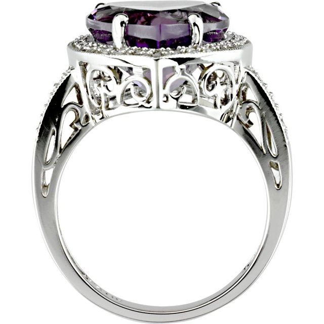 14K White Natural Amethyst & 1/6 CTW Natural Diamond Ring