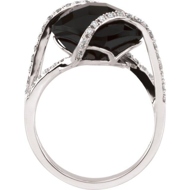 14K White Natural Black Onyx & 1/5 CTW Natural Diamond Ring