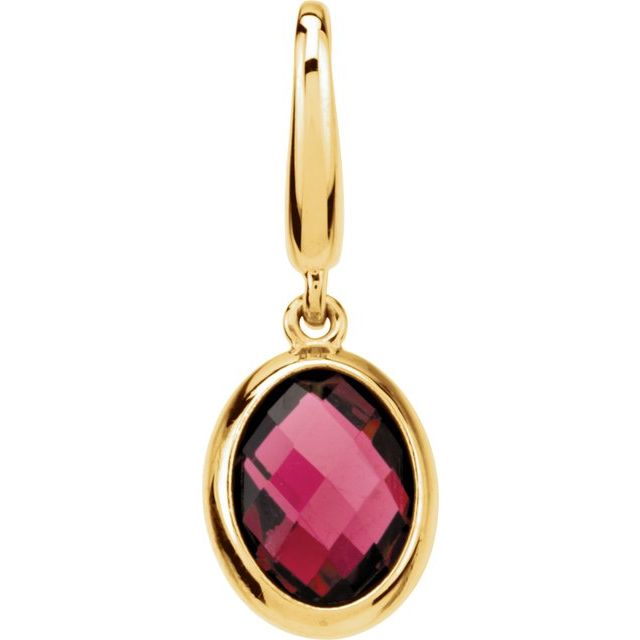 14k Yellow Checkerboard Natural Rhodolite Garnet Charm