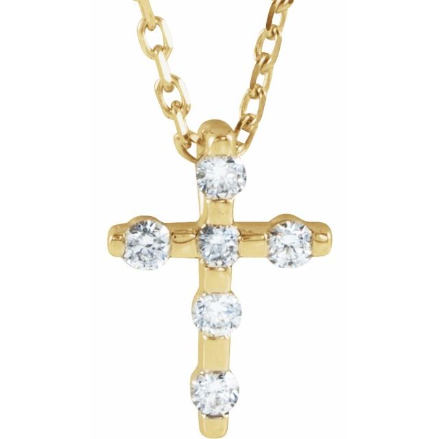 14k Yellow .08 Ctw Natural Diamond Cross 16-18' Necklace
