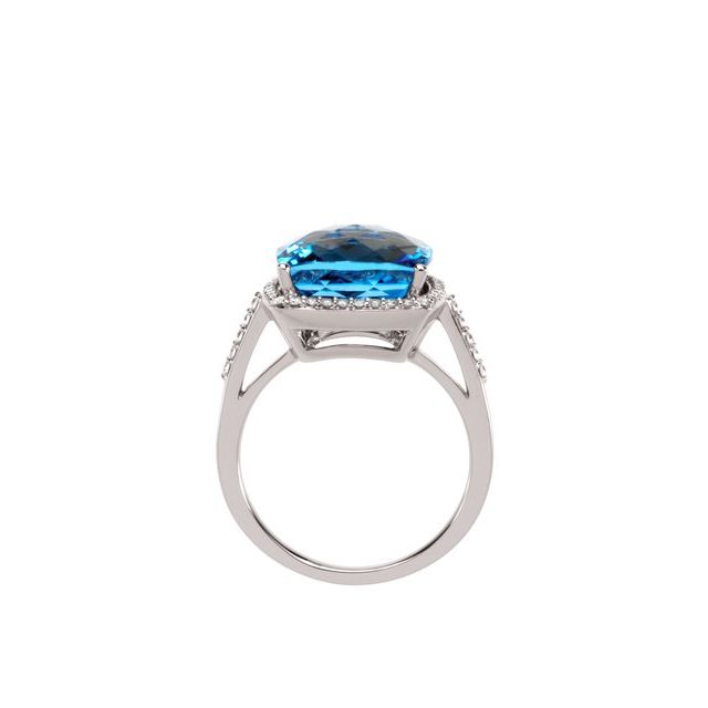 14K White Checkerboard Natural Swiss Blue Topaz & 1/4 CTW Natural Diamond Ring