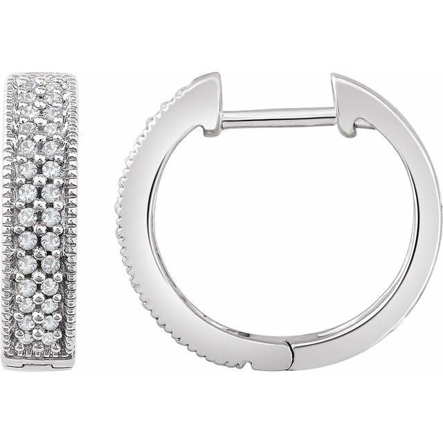 14k White 1/4 Ctw Natural Diamond 15.5 Mm Hoop Earrings