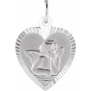 14k White 12x11 Mm Heart Cherub Angel Medal