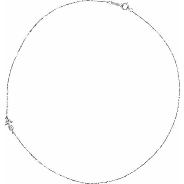 Sterling Silver Infinity-inspired Off-center Sideways Cross 16' Necklace