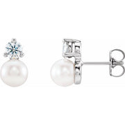 14k White Cultured White Freshwater Pearl & 1/2 Ctw Natural Diamond Earrings