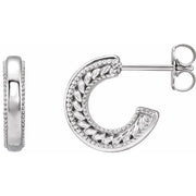 14k White Floral & Milgrain 12.6 Mm Hoop Earrings