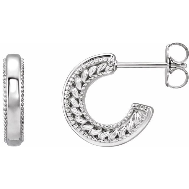 14k White Floral & Milgrain 12.6 Mm Hoop Earrings