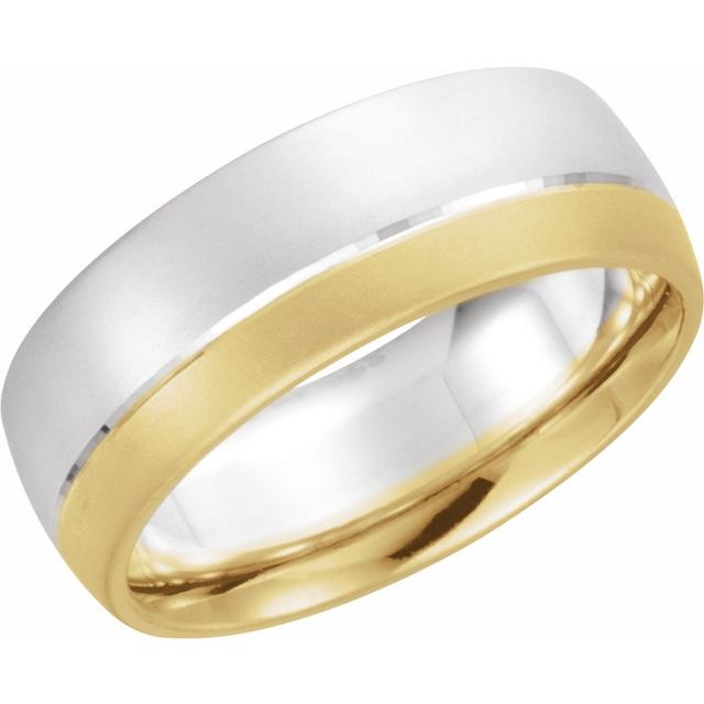 14k White/yellow 7 Mm Grooved With Bead Blast Finish Size 8.5