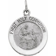 14K White 15 mm First Communion Medal
