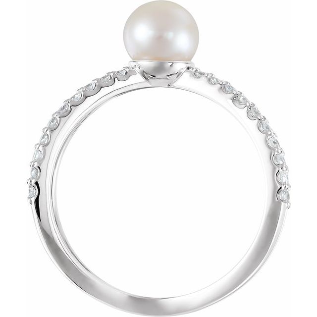 14K White Cultured White Freshwater Pearl & 3/8 CTW Natural Diamond Ring