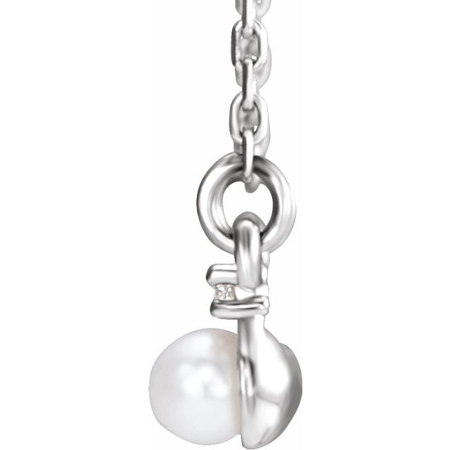 14k White Cultured White Freshwater Pearl & 1/8 Ctw Natural Diamond Bar 16-18' Necklace