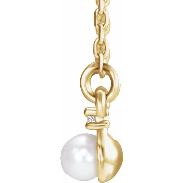 14k Yellow Cultured White Freshwater Pearl & 1/8 Ctw Natural Diamond Bar 16-18' Necklace