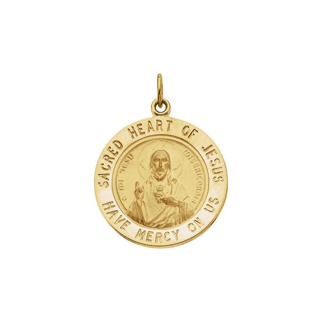 14k Yellow 22 Mm Round Sacred Heart Of Jesus Medal
