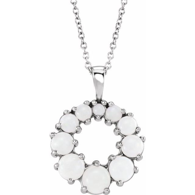 14k White Natural White Opal Halo-style 16-18' Necklace