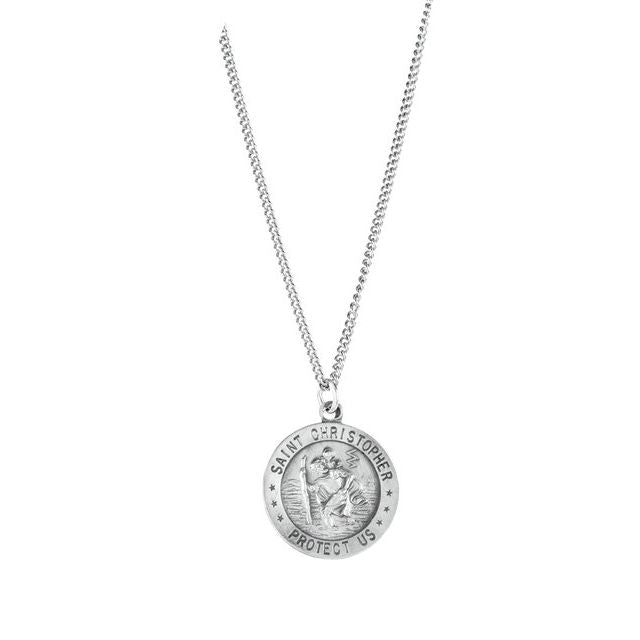 Sterling Silver 18 mm St. Christopher Medal 18” Necklace