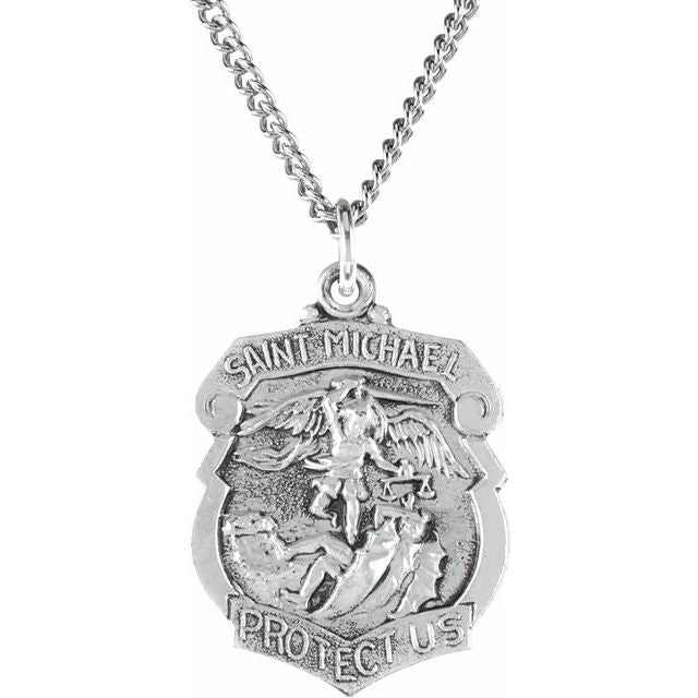Sterling Silver 24.6x21 mm St. Michael Medal 24' Necklace