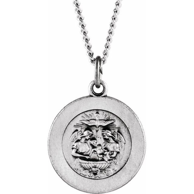 Sterling Silver 18 Mm Baptism Medal 18' Necklace