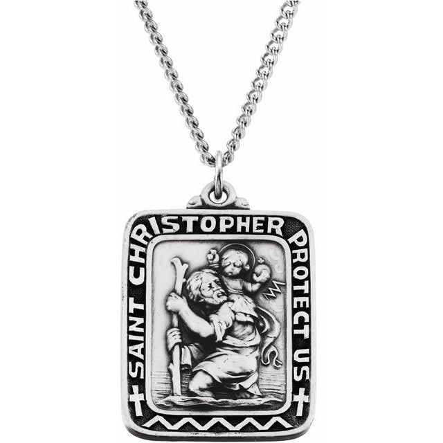Sterling Silver 31.5x26 mm St. Christopher Medal 24' Necklace