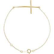 14k Yellow .025 Ct Natural Diamond Sideways Cross 7-8' Bracelet