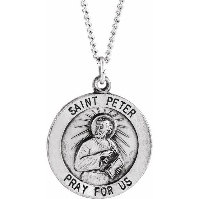 Sterling Silver 18 mm Round St. Peter 18' Necklace