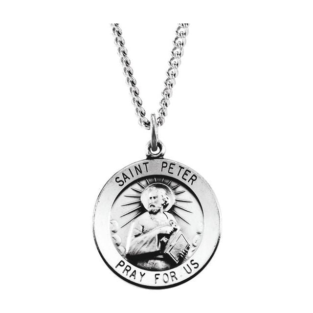 Sterling Silver 22 mm Round St. Peter 24' Necklace