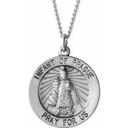 Sterling Silver 18 mm Round Infant of Prague Medal 18' Necklace