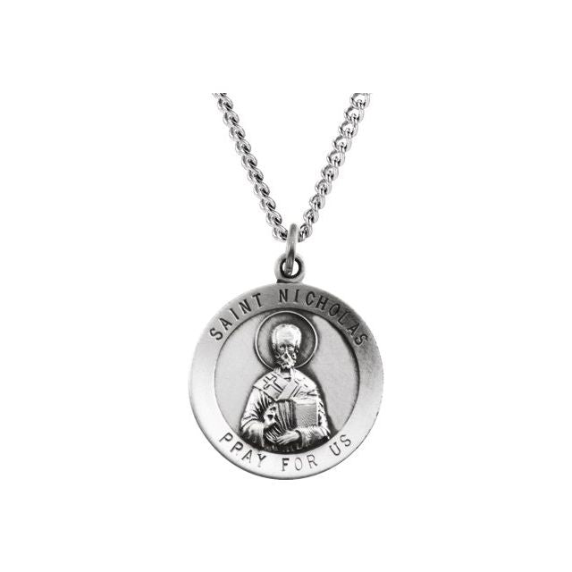 Sterling Silver 18.25 mm St. Nicholas Medal 18' Necklace