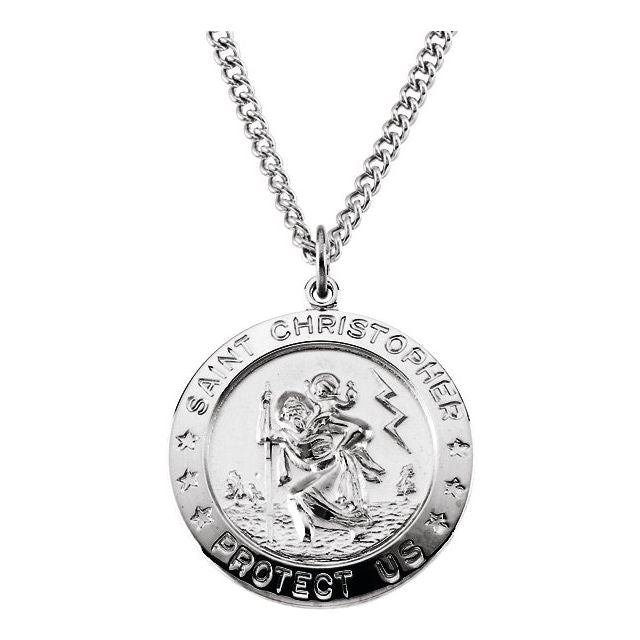 Sterling Silver 25 mm St. Christopher Medal 24' Necklace